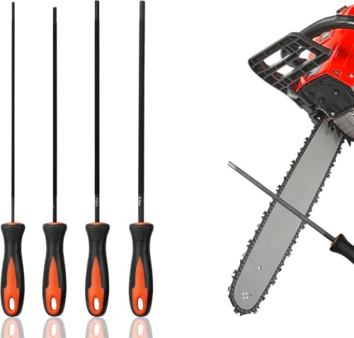 VIVIIHOO Set di Limature motoseghe, Set di Limature Rotonde a 4 Pezzi 3,2/4,0/4,8/5,5 mm con Manico e Guida, Lima Rotonda da 4mm per motoseghe, Lime Professionali in Metallo per Fai-da-Te