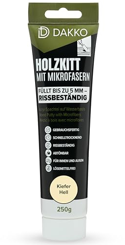 DAKKO Pâte à bois 250 g, Pin clair - Mastic à bois avec fibres de bambou, prêt à l’emploi, pour meubles, portes et fissures, intérieur et extérieur, séchage rapide, résistant aux fissures