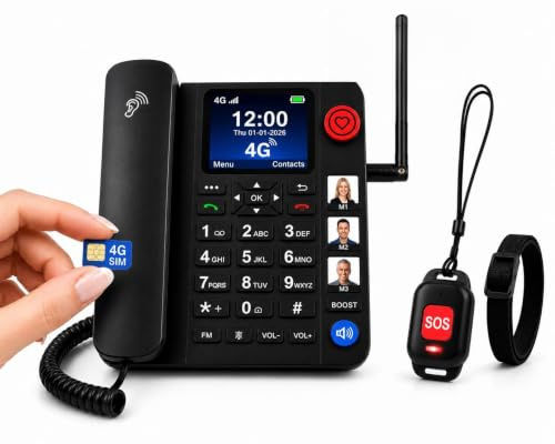 Cura Sync 4G SIM Desk Phone | SOS Pendant, No Landline Needed