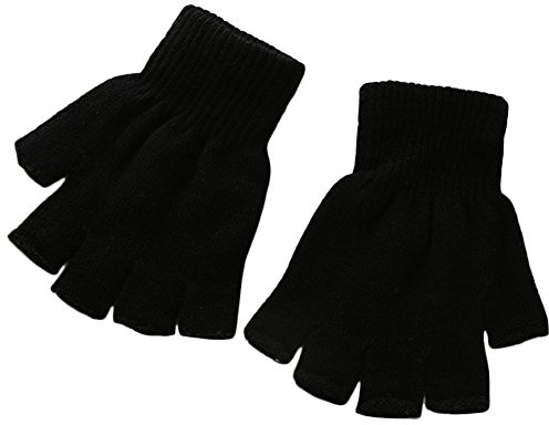 X&F Boys' and Girls' Solid Knitted Half Finger Mittens Typing Gloves, Small, Black