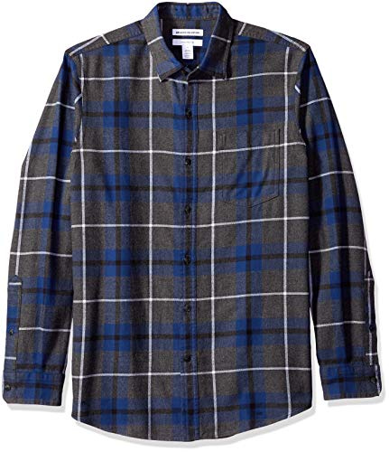 Amazon Essentials Regular-fit Long-sleeve Plaid Flannel Shirt, Chemise Homme, Bleu (Blue/Charcoal Heather Plaid), X-Large