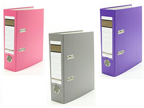 3x Ordner / DIN A5 / 75mm / Farbe: je 1x pink, lila und grau