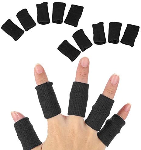 Dehnbare Finger-Schutzhülsen für Arthritis, Basketball, Fußball, Badminton, Baseball, Outdoor-Sport, 10 Stück (schwarz)