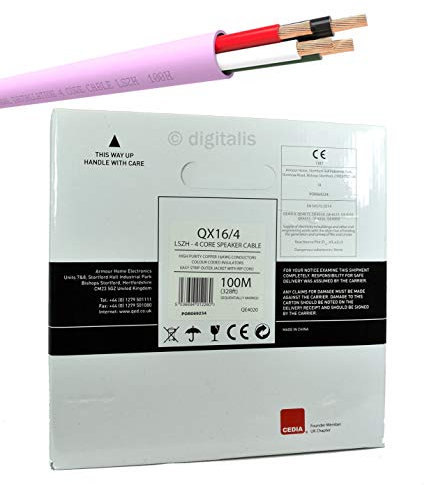 100m QED QE16/4 Pink Low Smoke Zero Halogen (LSZH/LSOH) Speaker Cable OFC Pure Copper Wire for Built-In Wall or Ceiling Installation (16/4 100m Reel)