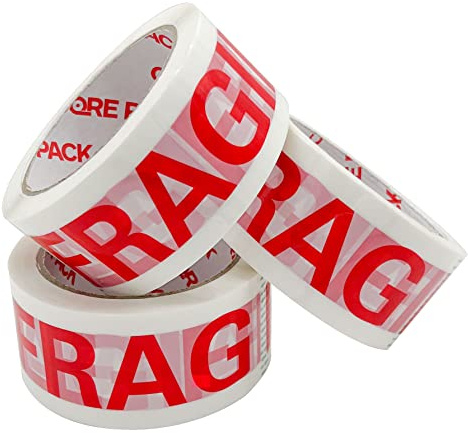 CorePack Strong Fragile Packaging Tape | 3 Pack - 48MM x 66M | Secure and Sticky Packing Tape Suitable for a Heavy Duty Seal on Shipping Parcels & Boxes | Heavy Duty Seal - 3 Rolls