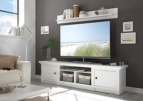 Newfurn TV Lowboard Landhaus TV-Schrank Fernsehtisch Rack Board II 194x51x 45 cm (BxHxT) II [Max.Ten] in Pinie Weiß Nachbildung/Pinie Weiß Nachbildung Wohnzimmer Schlafzimmer