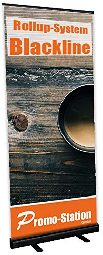 Roll Up Blackline | Rollup Display ohne Banner, ohne Druck | einseitiges Alu Roll-Up, Silber eloxiert | inkl. Tragetasche | Rollup Banner Bannerdisplay Werbebanner Aufsteller für Werbung (85cm Breite)