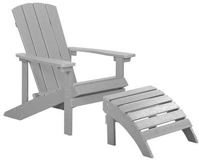 Beliani Moderner Muskoka Gartenstuhl Kunstholz Hellgrau mit Hocker Armlehnen Adirondack
