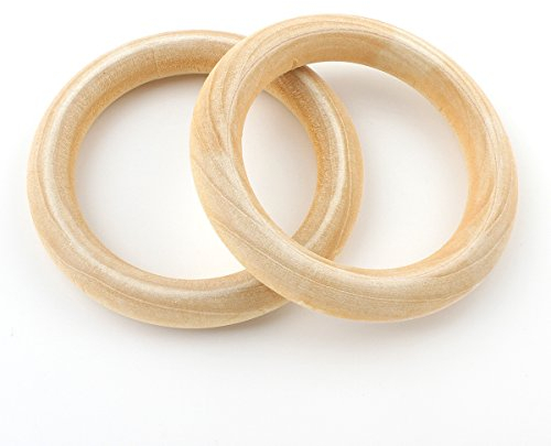 Perlin Holzring, Ø 55mm Holzringe Schmuck, 5stk Unvollendete glatten Holz Hoop Baby Kinder Spielzeug, Vorhangringe, Ringe aus Holz, Natur, 55mm x 9mm
