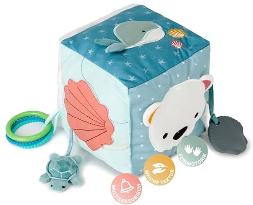 Little Big Friends Soft Activity Cube | Stoff Fühlwürfel Baby ab 0 Monate | Motorikwürfel & Sensorikwürfel | Entwicklungsspielzeug | Ozean