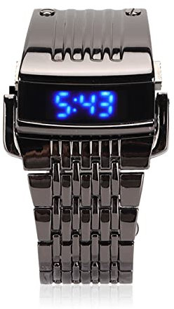 ciciglow Orologio Digitale a LED, Bracciale in Lega di Tipo Pulsante con Fibbia a sgancio Rapido, per gli affari Quotidiani Casual alla Moda Per Uomini (Luce Blu Nero LED)