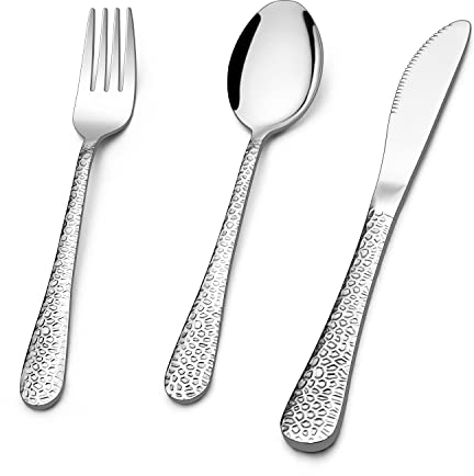 Kids Cutlery Set, Herogo 9 Pieces Stainless Steel Children's Toddler Cutlery Set, Hammered Handles, Children Safe Flatware Utensils Set Includes 3 Fork, 3 Knife, 3 Spoon, Rust Free & Dishwasher Safe