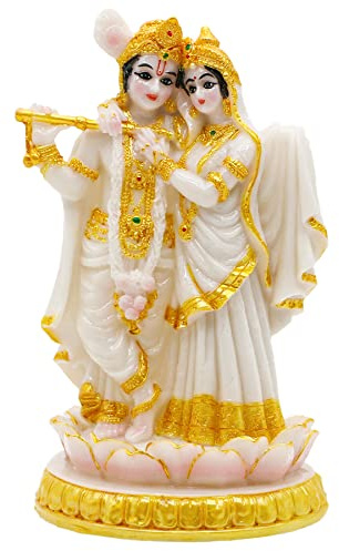 alikiki Hinduistische Radha Krishna Idols-Statue, 14 cm hoch, Marmoroptik, indischer Gott, Krishna, Radha-Skulptur für Diwali, Puja, Hochzeit, Geschenk, Zuhause, Büro, Mandir-Tempel, Altar,
