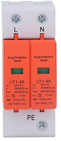 Parasurtenseur AC 420V 20‑40KA 2P Disjoncteur de Protection contre les Surtensions Amélioration de L'habitat Dispositif Parafoudre de Tension électrique pour Rail DIN 36 Mm Domestique