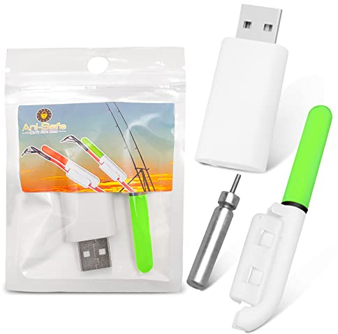 ANI-Safe Green Beach Casting LED Rechargeable Fishing Rod Tip Light, cod, carp, sea, Course, Pike, CR425 and USB Charger Green, Glow Stick bite Indicator, Clip on, Removable