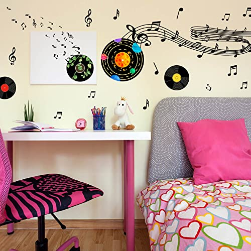 PLIGREAT Kunst Graffiti Records Musik Thema Wandtattoos Prügelnde Noten Wandsticker für Musik Liebhaber Bar Wohnzimmer Schlafzimmer DIY Wandaufkleber Dekoration