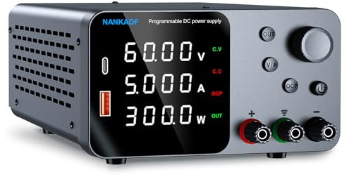 Fuente de alimentación de laboratorio, fuente de alimentación CC ajustable con interfaz USB-A/Tipo-c, ajuste de codificador Para laboratorio y mantenimiento electrónico (0-60V 0-5A)