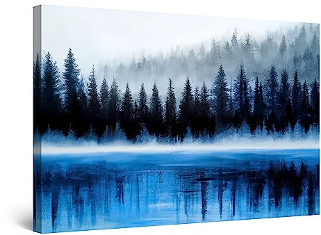 Startonight Impression sur Toile - Abstrait Bleu Sarcelle Sapins Artiste - Grande Tableau Decoration Murale Prêt à Accrocher Arbres Peinture Moderne 60 x 90 cm Idée Cadeau Élégante et Originale
