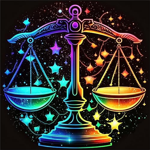 5D DIY Full Drill Diamond Painting Konstellation Bilder, Diamant Painting 12 Sternbilder Kit Sternzeichen Deko, Mahlen nach Zahlen Diamant Malerei 30x30cm (Waage)