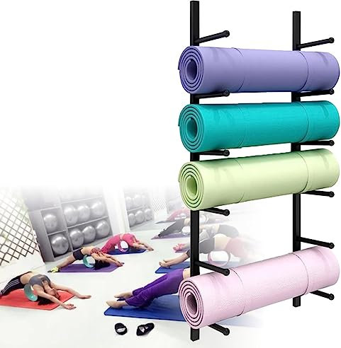 FENGSSLL Aufbewahrung von Yogamatte Yoga Matte Lagerregal, Aufbewahrungswagenkorb Aus Metallwalzenschäumen, Zum Aufhängen Von Yogagurten & Stretchbändern Lagerregal Gymnastikmatte,Black-6-Tiers