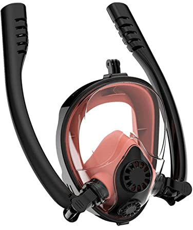 Vollgesichts-Schnorchelmaske, Schnorchel-Tauchmaske mit Schnorchel-Doppelschlauch-Silikon-Volltrocken-Tauchmaske, Erwachsenen-Schwimmmaske, Taucherbrille für Sporttauchen und Freitauchen (Pink Small)