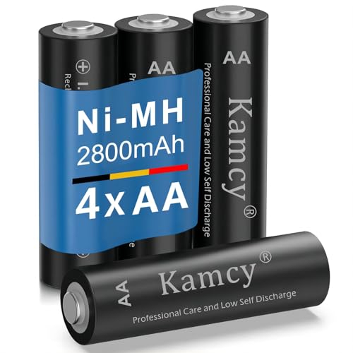 KAMCY Pilas AA Recargables Alta Capacidad 2800mAh 1,2V Pilas Recargables AA, Listas para Usar, NI-MH Baterías Recargables, desarrolladas para Luces solares de jardín, Paquete de 4