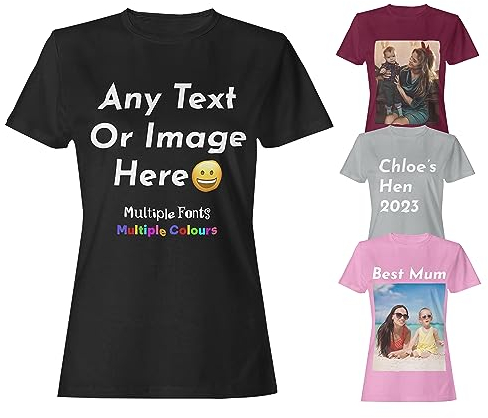 Black Personalised Women T-Shirts UK - Customise with Any Text and Photo, Long-Lasting Print Large