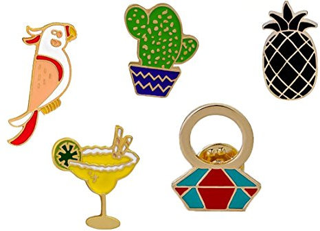 Ananas Papagei Kaktus Cocktail Diamant Anstecknadel Anstecker Pins Metall Brosche 5 Stück Set