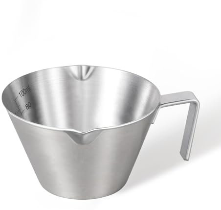 carrottimes Espresso-Messbecher mit Griff 100ml, 304 Edelstahl-Espressotassen, Doppel V-förmigem Ausguss und Doppelskala Metall Espresso-Schnapsbecher, Barista-Werkzeugzubehör (Silber)