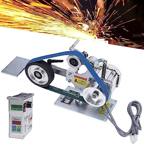 Bench Abrasive Belt Sharpener Set,550W Belt Sander Polisher Sharpener Grinder, 30'' x 1'' DIY Desktop Belt Sander Vertical Horizontal Belt Polisher Sharpener Grinder with Brushless Motor