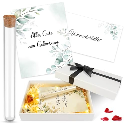 Geldgeschenk Geburtstag mit Kunststoff Reagenzglas Grußkarte Lichterkette Raffia Gras Alles Gute zum Geburtstag Verpackung Geschenkbox für Geldgeschenke Party Dekoration