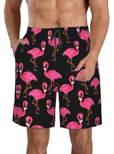 FRGMNT Short de bain pour homme à séchage rapide avec imprimé tournesols - Short de plage - Short de spa extensible - Short de sport et de surf, Joli flamants roses, XXL
