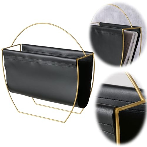 LS-LebenStil Design Magazinständer Leder 40cm Schwarz Gold Zeitungsständer Zeitungskorb Zeitschriftenständer Zeitungshalter für Zeitschriften, Zeitungen, Magazine