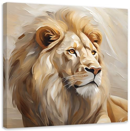 Feeby Bilder - Foto Geschenk - Löwe Beige Vintage wie gemalt - 60x60 1tlg - Leinwandbilder Wohnzimmer - Wandbild über dem Bett - Bild Schlafzimmer - Aesthetic Zimmer Deko - Modern Pictures