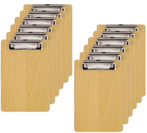Cobenga Lot de 12 planchettes à pince A5 en bois avec clip à profil bas, porte-bloc en bois marron pour bureau, restaurant, fournitures de bureau