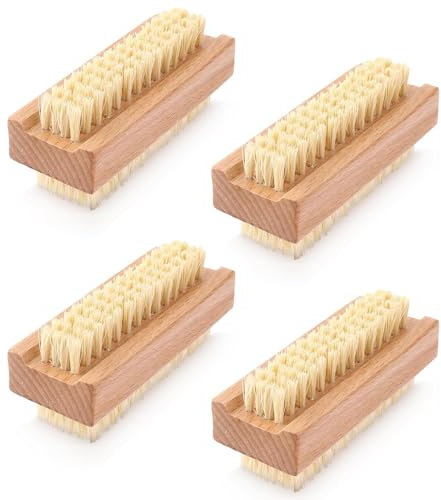 Pack of 4 Double Sided Nail Brushes for Cleaning Nails Wooden Nail Brush Hand Scrubbing Brush Heavy Duty Hand Brush Nail Cleaner