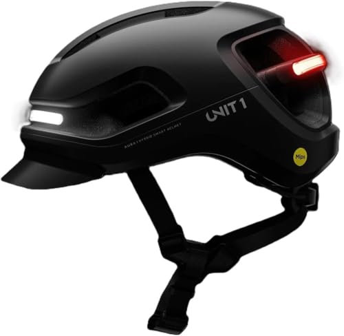 Unit 1 Aura MIPS HYBRID Helmet MIPS-Schutz | LED-Beleuchtung | Fahrrad-Zertifiziert, E-Bike, Roller | Unfallerkennung | Blinker und Bremslichter | Kompatibel mit iOS-/Android-App (Mittel)
