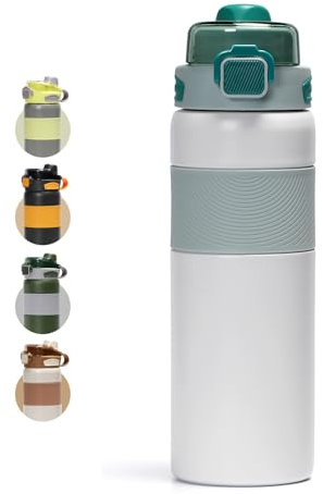 pluseight Insulated Water Bottle 800ml (27oz) with Straw and Lid Stainless Steel Sports Water Bottles, Leak Proof, Flip Lid, Carry Handle for Gym, Travel, Sports (White)