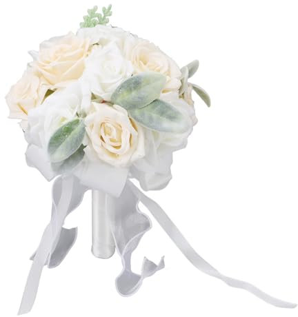 OUCRIY Brautstrauß für die Braut weiches Band Brautjungfer mit künstlichen rosa Blumen für die Dekoration der Hochzeitsfeier (weiß)
