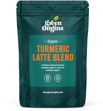 Green Origins Organic Turmeric Latte Superfood Blend with Ginger & Cinnamon for Natural Immunity & Mental Focus | Golden Milk Spice | 10 servings, 100g | Vegan