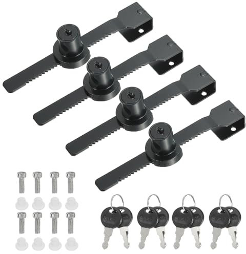 PATIKIL Sliding Glass Cabinet Lock, 4Pcs Keyed Alike Showcase Lock Chrome Finish Ratchet Lock No Drill Glass Door Lock for 5-10mm Glass Door, Black