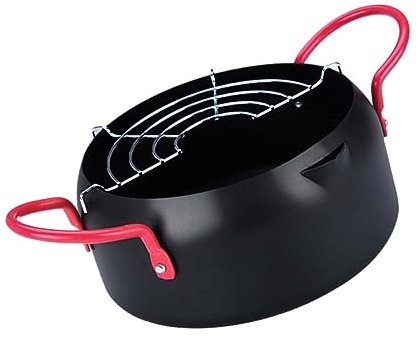 CRILSTYLEO Pentola Per Friggere 22 Cm in Ferro Padella Giapponese Per Uso Domestico Friggitrice Con Filtro Mini Pentola Per Friggere Di Pollo in Tempura