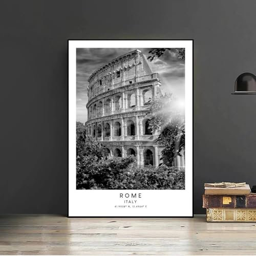 WSJIJY Leinwanddruck Florenz Italien Rom Reise Kolosseum Städte Wahrzeichen Kunst Schwarz Weiß Poster Leinwand Malerei Wanddrucke Bild Wohnkultur Geschenk, 50X70Cm Kein Rahmen