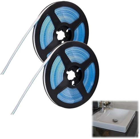 CENCERY 2 Pcs Bath Sealant Strip Bathroom Sealant Tape Self-Adhesive White Edging Strip Self Adhesive Waterproof Caulk Tape for Bathroom and Kitchen (8mm*5M)