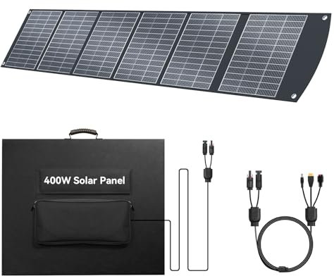 Ecosonique 400W Panel Solar Portátil MC4 40V para la Mayoría de Las Centrales Eléctricas, Solar Plegable Ligera con Soportes, Salida Múltiple para Generadores Solares, Camping y Uso en Exteriores