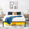 FurnitureR Bettrahmen 140 x 194 cm Metall Bettrahmen mit LED-Licht, Modernes Jugendbett mit Lattenrost, Doppelbett, Einzelbett, Schwarz, 36CM H, Kein Kopfboot