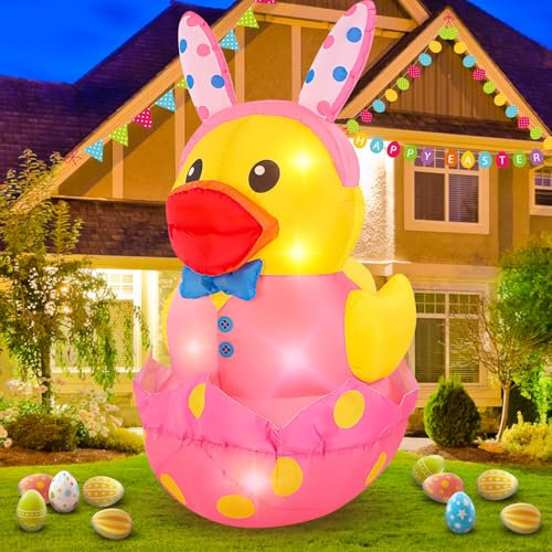 Leyndo Riesige aufblasbare Ente für den Außenbereich, mit eingebauten LED-Lichtern, große Osterhasen-Ente im Inneren, Eierschale, aufblasbare Dekoration für Garten, Hof, Terrasse, Rasen, Urlaub, Party
