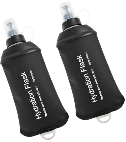 WILDREEDS 250ml Soft Flask, TPU Collapsible Soft Water Bottle for Hydration Pack, Running Vest, Folding Water Bottle for Hiking Cycling Climbing-2Pcs, Black