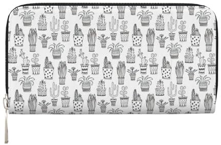 VPPUR Handtasche mit Kaktus-Pflanzen-Druck, handgefertigt, für Damen, Geldbörse, Clutch, für Reisen, lässig, trendig, Schwarz, Einheitsgröße, Kunst