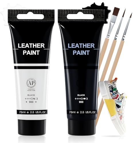 Peinture pour Cuir, Teinture Cuir, Peinture Sneakers, Ensemble Combiné Noir et Blanc avec Pinceaux pour Personnaliser des Articles en Cuirs Tels Que des Sacs et des Chaussures, 75ml*2